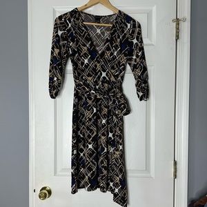 New York & Company Brown and Tan Wrap Dress with belt